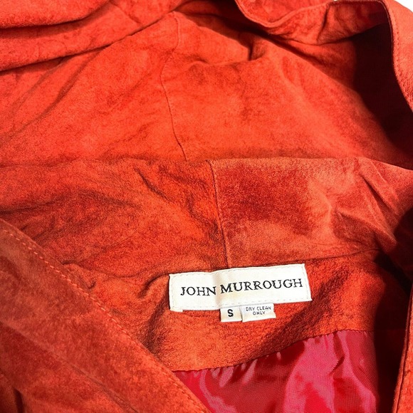 John Murrough Vintage 80s Suede Leather Orange O-Ring Zip Up Hooded Jacket Small - Picture 8 of 14
